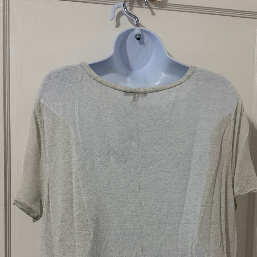 Eileen Fisher Tri-Blend Cream-Gray V-Neck Short Sleeve Top - Picture 9 of 15